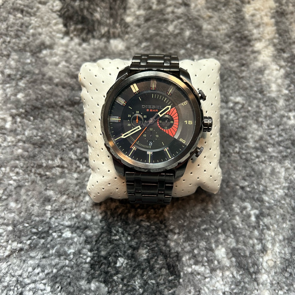 Diesel Black Watch With Red Accent And Gold Markers